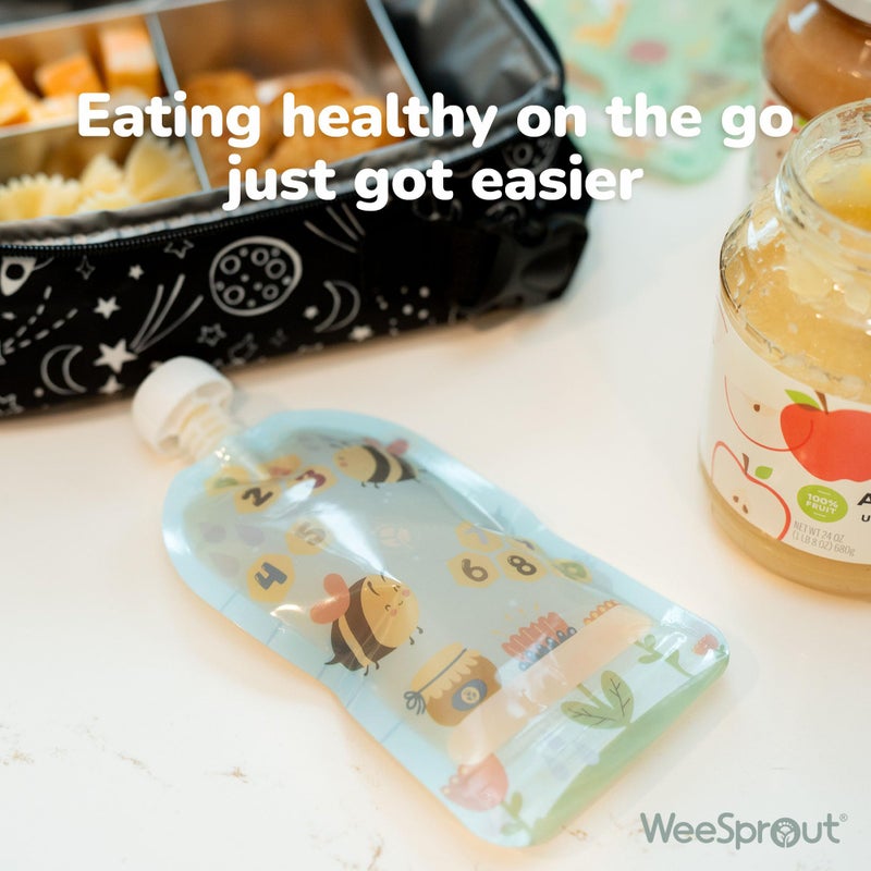 WeeSprout Double Zipper Reusable Food Pouches, Perfect for Babies & Toddlers, Freezer & Dishwasher Safe (Educational, 3.4 Fl Oz (Pack of 6) + Pouch Filler) - Image 4